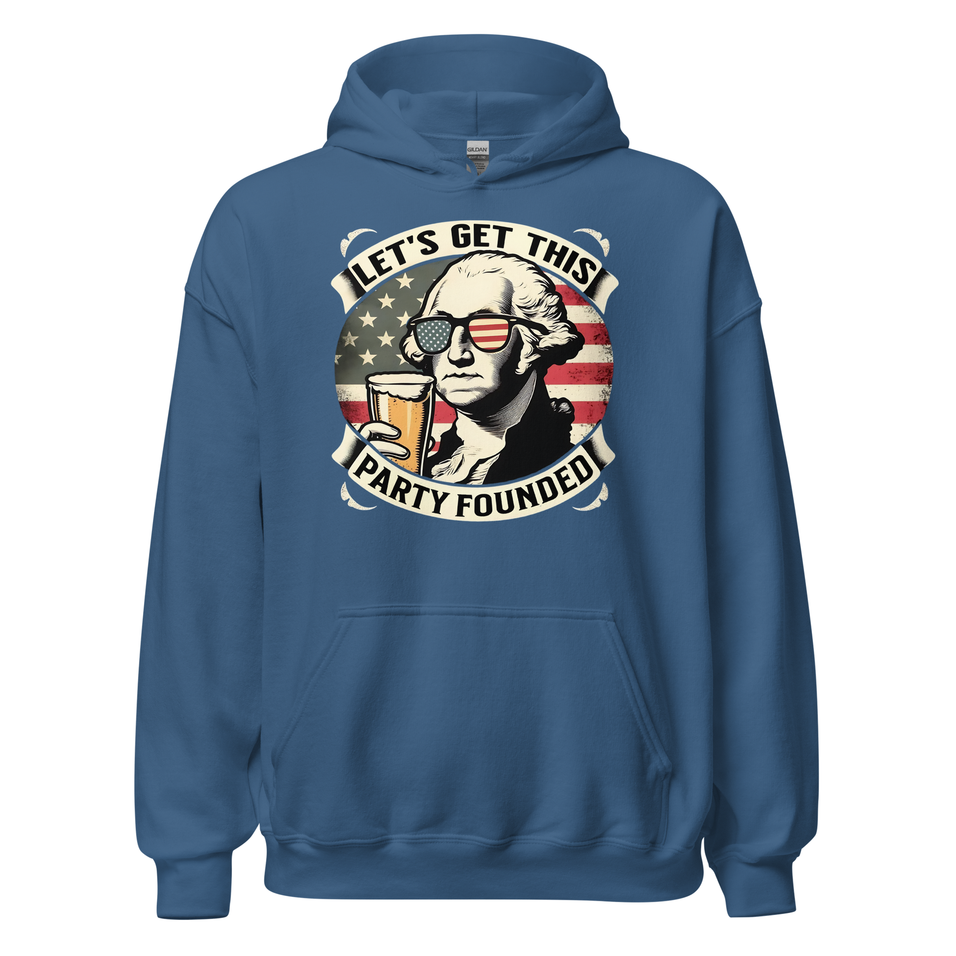 Celebrate Independence Day with our George Washington beer hoodie. Perfect for 4th of July, cool nights, and casual outings. High-quality and patriotic.