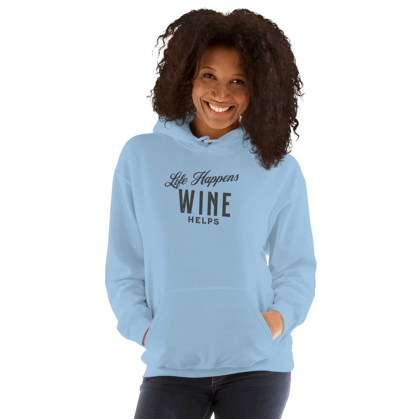 "Life Happens Wine Helps Hoodie - Cozy & Stylish""Find comfort & style in our 'Life Happens Wine Helps' Hoodie. Perfect for cooler evenings with a soft, smooth blend. Catch laughs & cozy vibes."