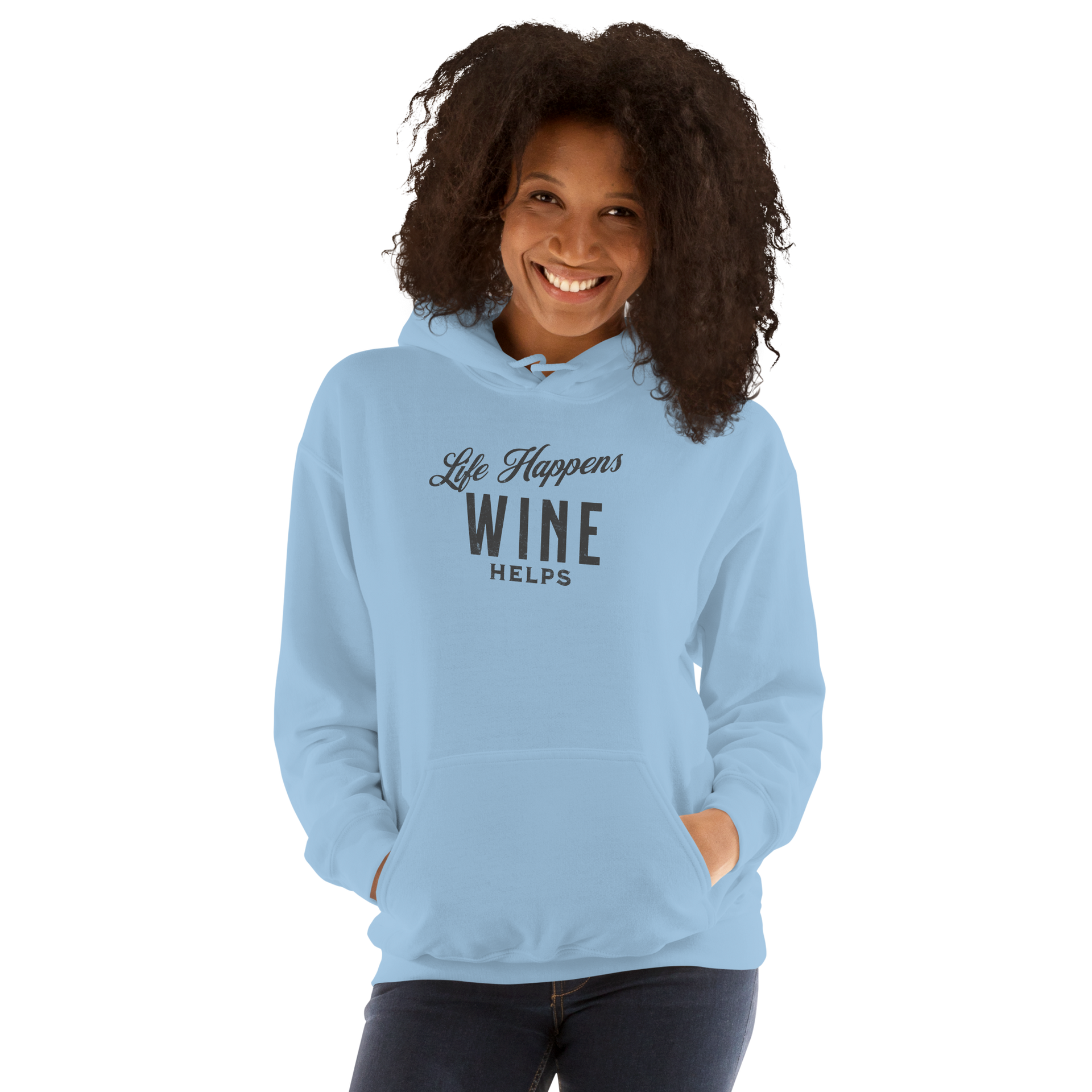 "Life Happens Wine Helps Hoodie - Cozy & Stylish""Find comfort & style in our 'Life Happens Wine Helps' Hoodie. Perfect for cooler evenings with a soft, smooth blend. Catch laughs & cozy vibes."