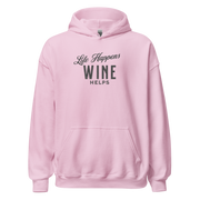 "Life Happens Wine Helps Hoodie - Cozy & Stylish""Find comfort & style in our 'Life Happens Wine Helps' Hoodie. Perfect for cooler evenings with a soft, smooth blend. Catch laughs & cozy vibes."