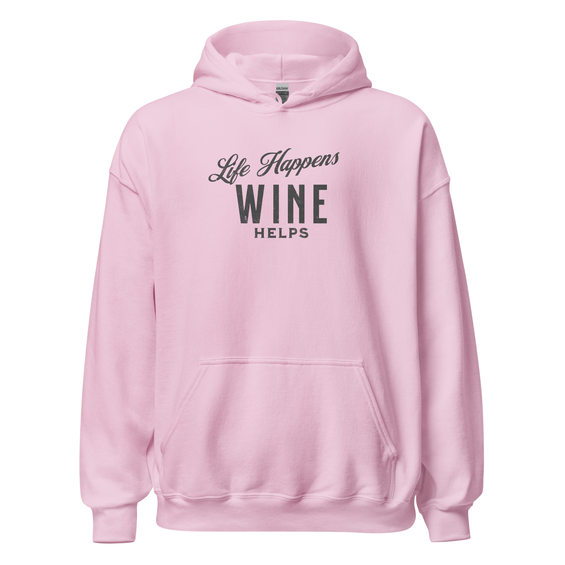 "Life Happens Wine Helps Hoodie - Cozy & Stylish""Find comfort & style in our 'Life Happens Wine Helps' Hoodie. Perfect for cooler evenings with a soft, smooth blend. Catch laughs & cozy vibes."