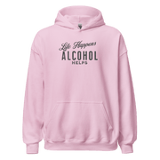 Life Happens Alcohol Helps Hoodie - Stay Cozy & Stylish Discover your new favorite hoodie - perfect for those cool evenings with a touch of humor. Soft, stylish, and humorously relatable.