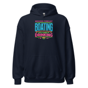 Cozy hoodie with "Weekend Forecast: Boating with a Chance of Drinking" in bright blue, pink, and green colors, perfect for chilly boating days.