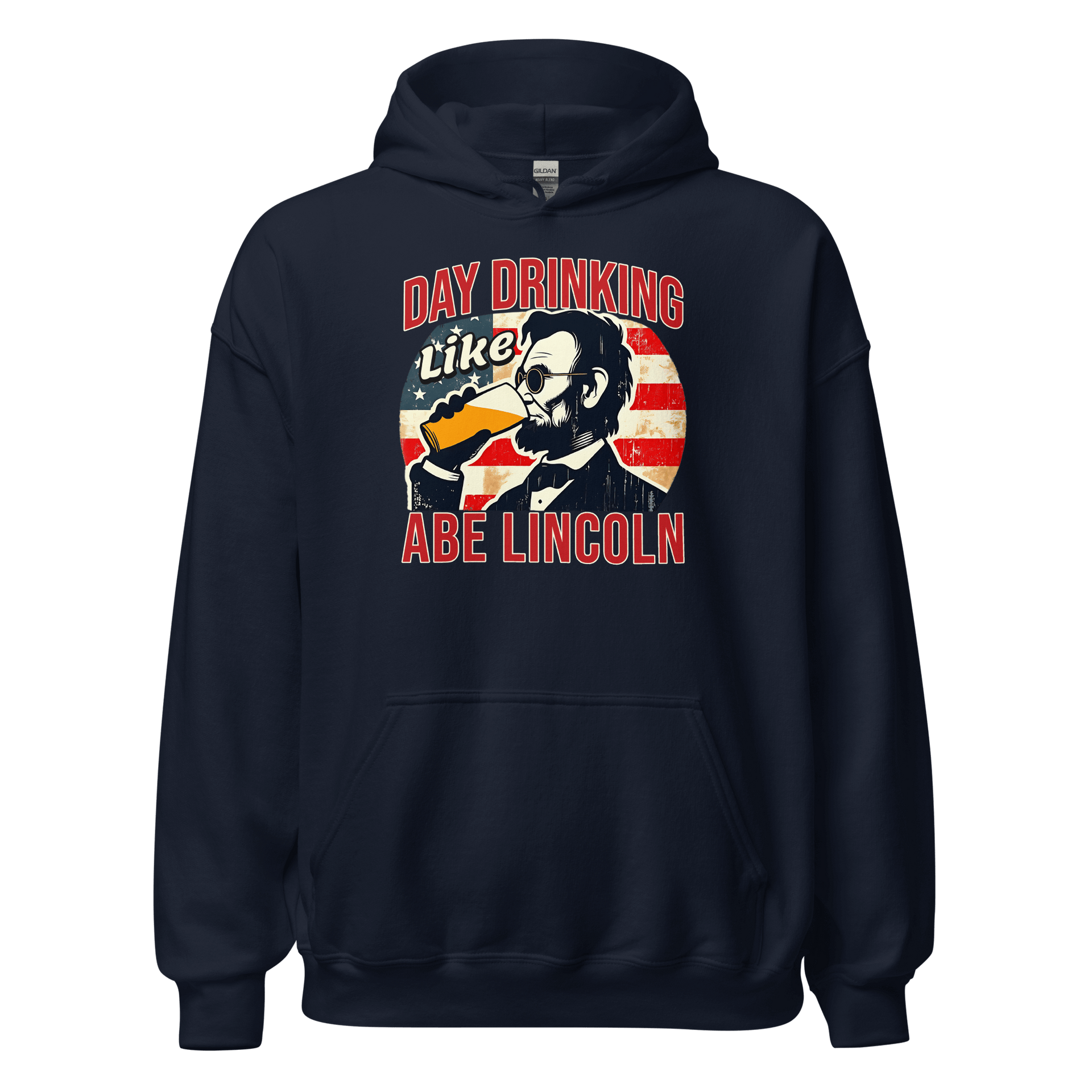 Gear up for the 4th with our Day Drinking Like Abe Lincoln Hoodie. Perfect for celebrations, offering comfort & patriotic flair.