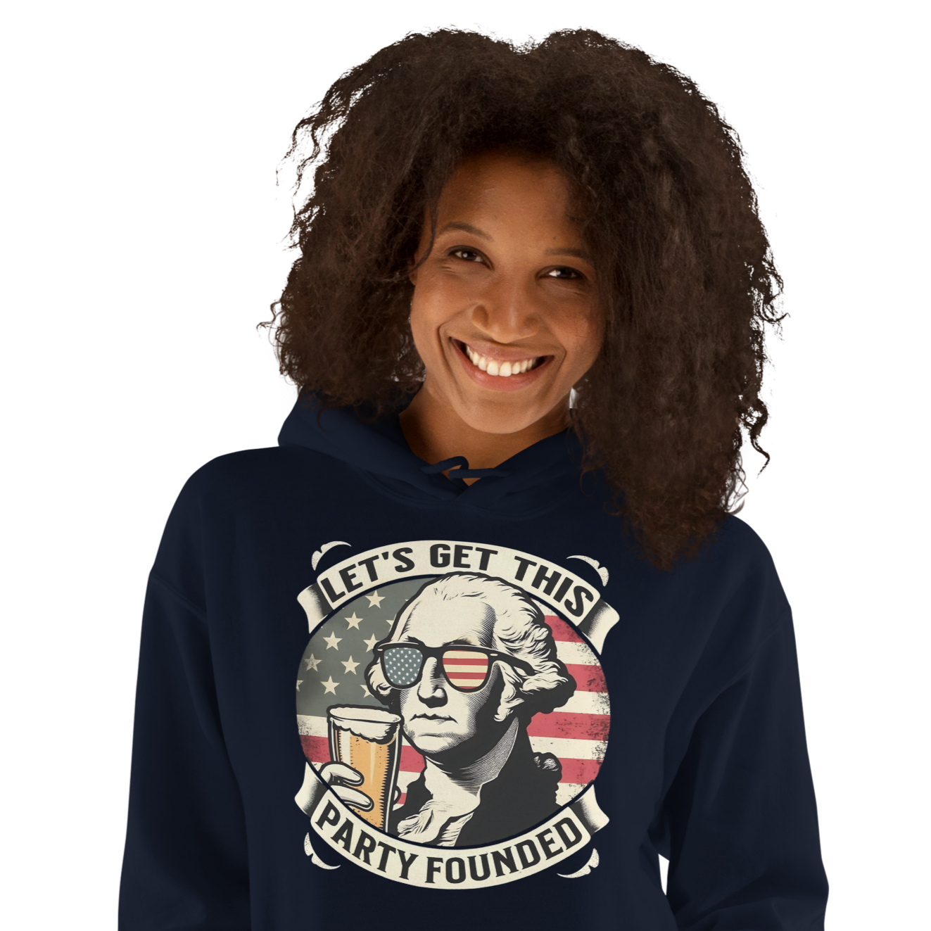 Celebrate Independence Day with our George Washington beer hoodie. Perfect for 4th of July, cool nights, and casual outings. High-quality and patriotic.