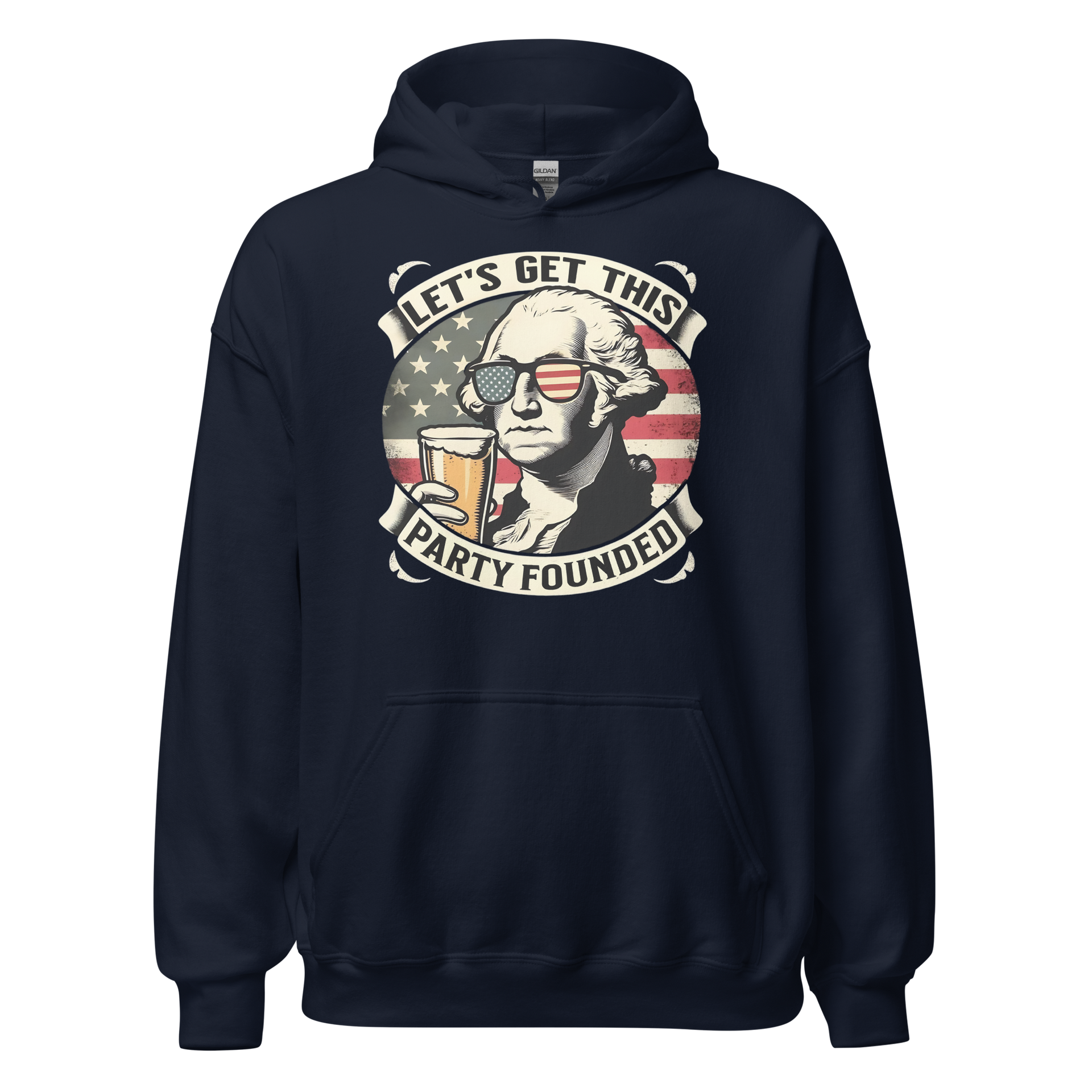 Celebrate Independence Day with our George Washington beer hoodie. Perfect for 4th of July, cool nights, and casual outings. High-quality and patriotic.