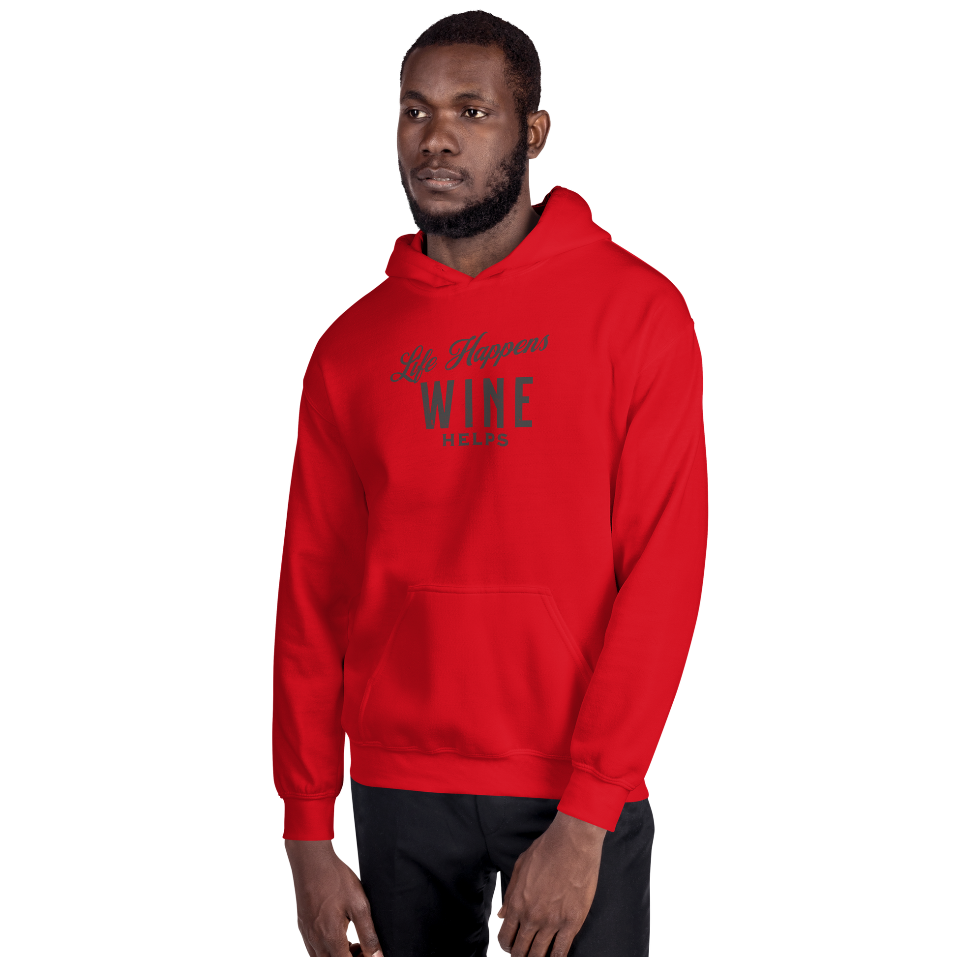 "Life Happens Wine Helps Hoodie - Cozy & Stylish""Find comfort & style in our 'Life Happens Wine Helps' Hoodie. Perfect for cooler evenings with a soft, smooth blend. Catch laughs & cozy vibes."