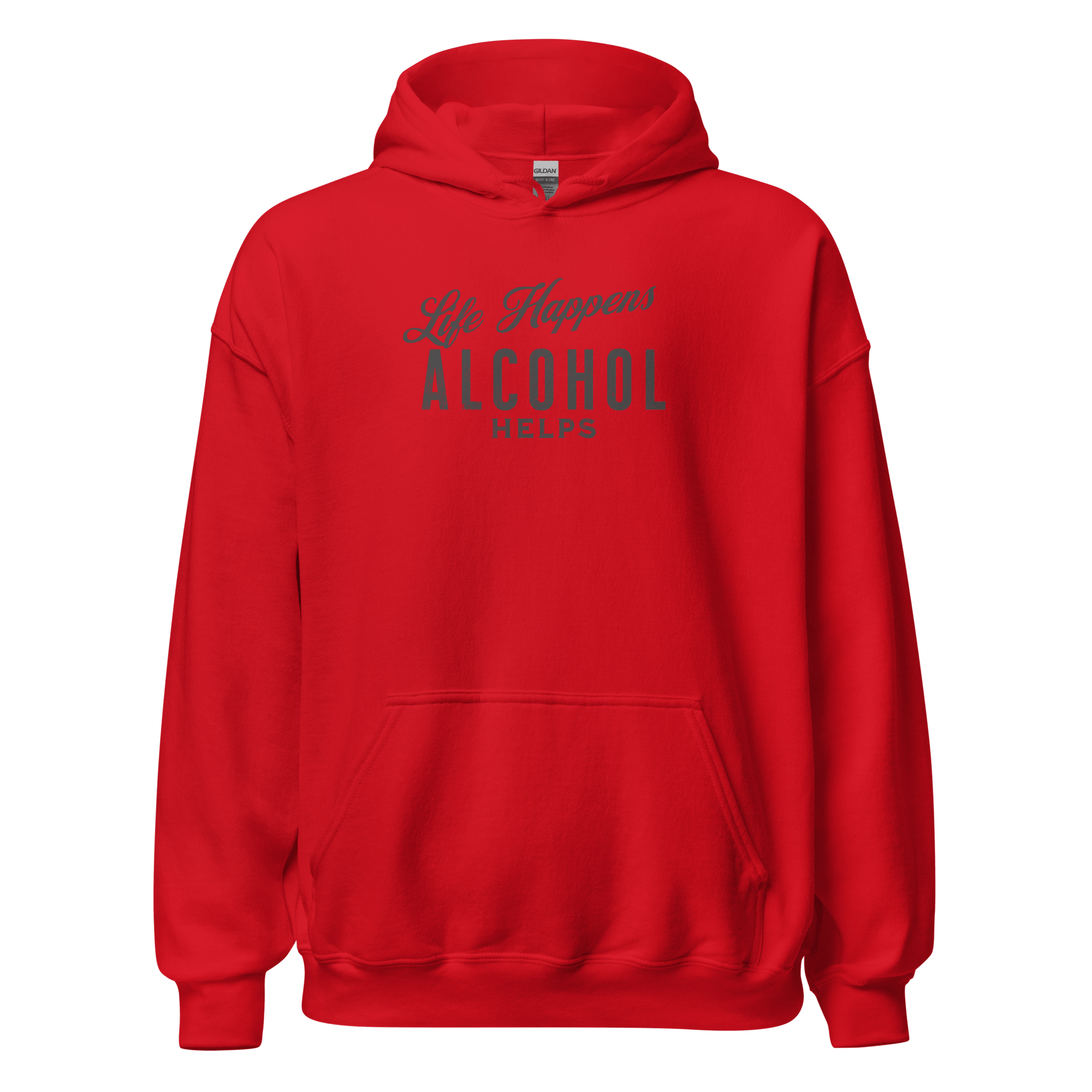 Life Happens Alcohol Helps Hoodie - Stay Cozy & Stylish Discover your new favorite hoodie - perfect for those cool evenings with a touch of humor. Soft, stylish, and humorously relatable.