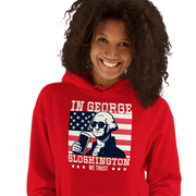 Celebrate 4th of July in style with the In George Sloshington We Trust hoodie. Perfect for festivities and casual outings with a patriotic and fun twist.