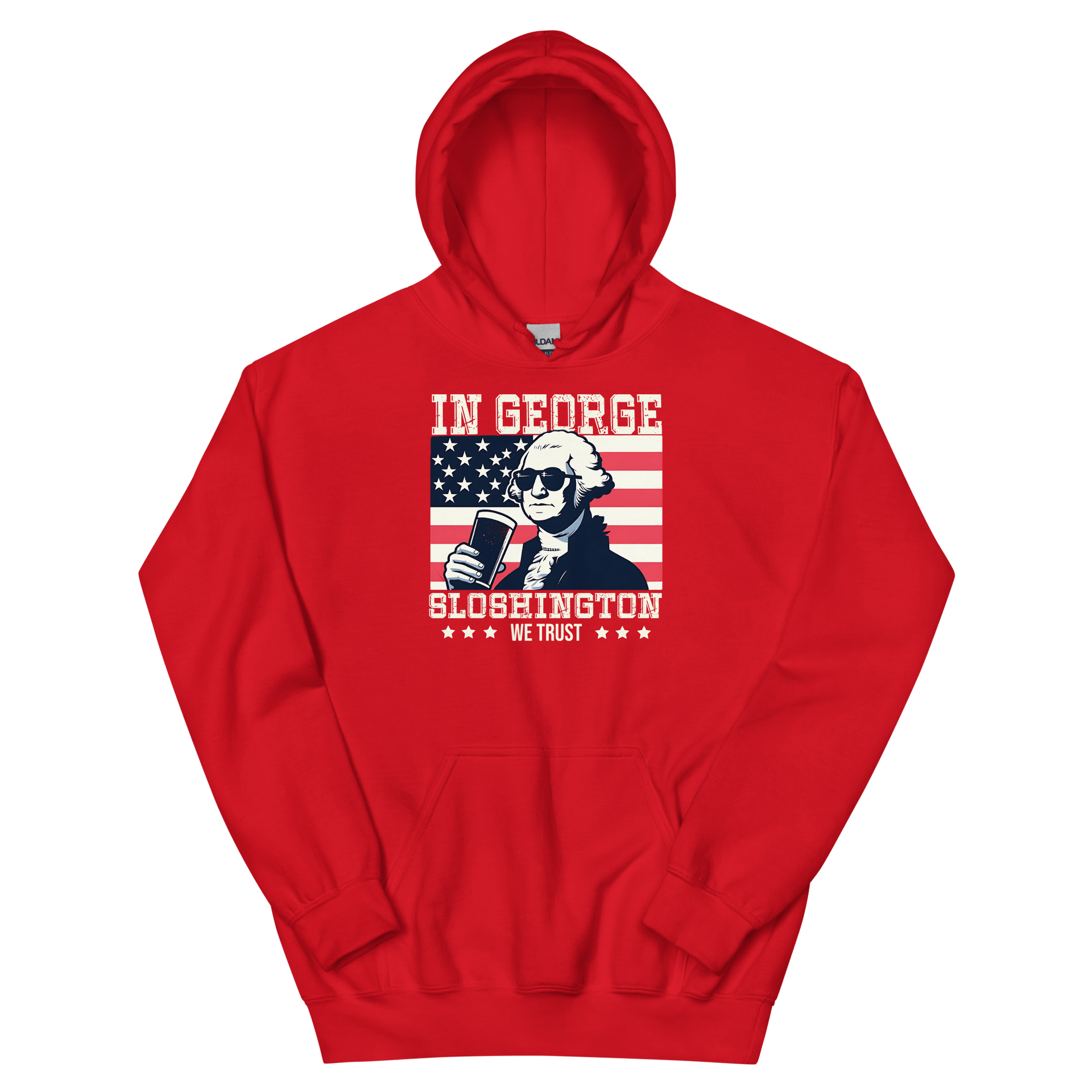 Celebrate 4th of July in style with the In George Sloshington We Trust hoodie. Perfect for festivities and casual outings with a patriotic and fun twist.