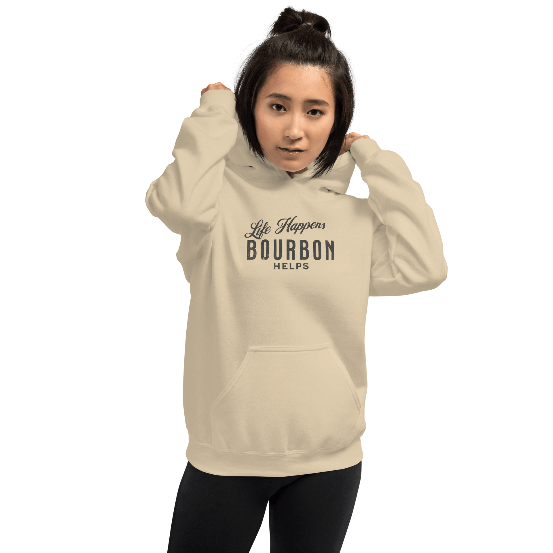 Life Happens Bourbon Helps Hoodie: Cozy & Stylish BOURBON,DRINKING,HOODIE,MENS,New,UNISEX,WOMENS Dayzzed Apparel