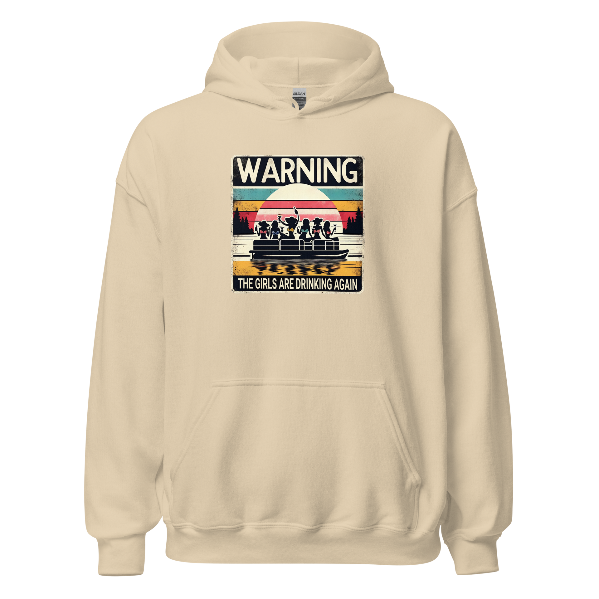 Embrace fun with the "Warning: The Girls Are Drinking Again" hoodie. Perfect for cool lake nights or casual fun. Cozy & stylish with a vibrant design.