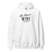 "Life Happens Wine Helps Hoodie - Cozy & Stylish""Find comfort & style in our 'Life Happens Wine Helps' Hoodie. Perfect for cooler evenings with a soft, smooth blend. Catch laughs & cozy vibes."