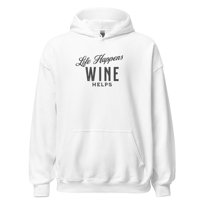 "Life Happens Wine Helps Hoodie - Cozy & Stylish""Find comfort & style in our 'Life Happens Wine Helps' Hoodie. Perfect for cooler evenings with a soft, smooth blend. Catch laughs & cozy vibes."