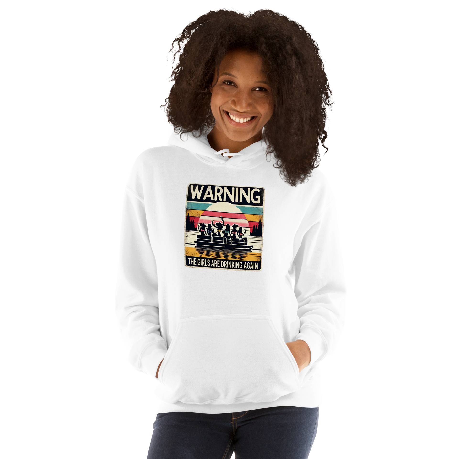 Embrace fun with the "Warning: The Girls Are Drinking Again" hoodie. Perfect for cool lake nights or casual fun. Cozy & stylish with a vibrant design.