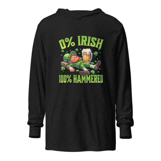 0% Irish 100% Hammered Hooded Long Sleeve Tee