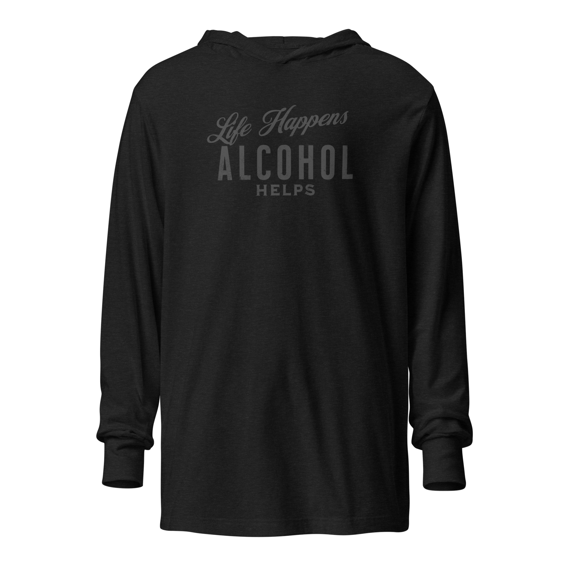 Life Happens Alcohol Helps Lightweight Hoodie - Stay Cozy! Elevate your style with our funny drinking-themed Life Happens Whiskey Helps lightweight hoodie. Perfect for layering and unrestricted comfort all year round.
