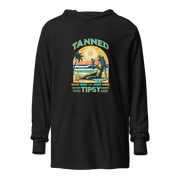 Lightweight 'Tanned and Tipsy' hoodie featuring a retro beach cocktail design, perfect for cooler summer evenings and stylish beach parties.