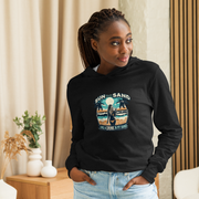 Lightweight hoodie with beach scene, woman holding cocktail, in 'Sun, Sand, and a Drink in My Hand' design.