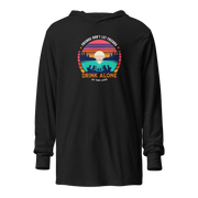 Lightweight hoodie depicting friends drinking by the lake under a retro sunset, perfect for cooler evenings.