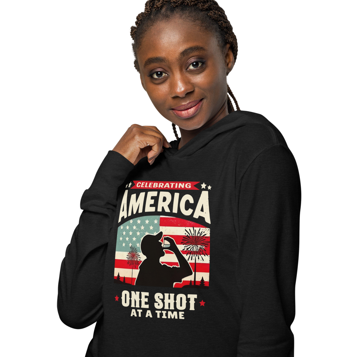 Gear up for Independence Day with our unique lightweight hoodie, featuring a patriotic design for memorable 4th of July celebrations and cool nights.