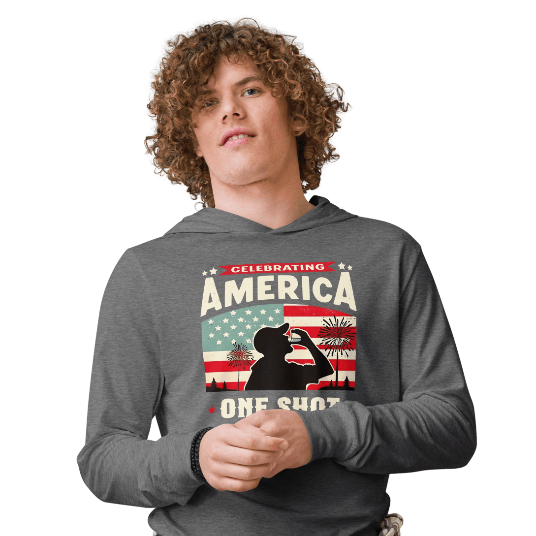 Gear up for Independence Day with our unique lightweight hoodie, featuring a patriotic design for memorable 4th of July celebrations and cool nights.