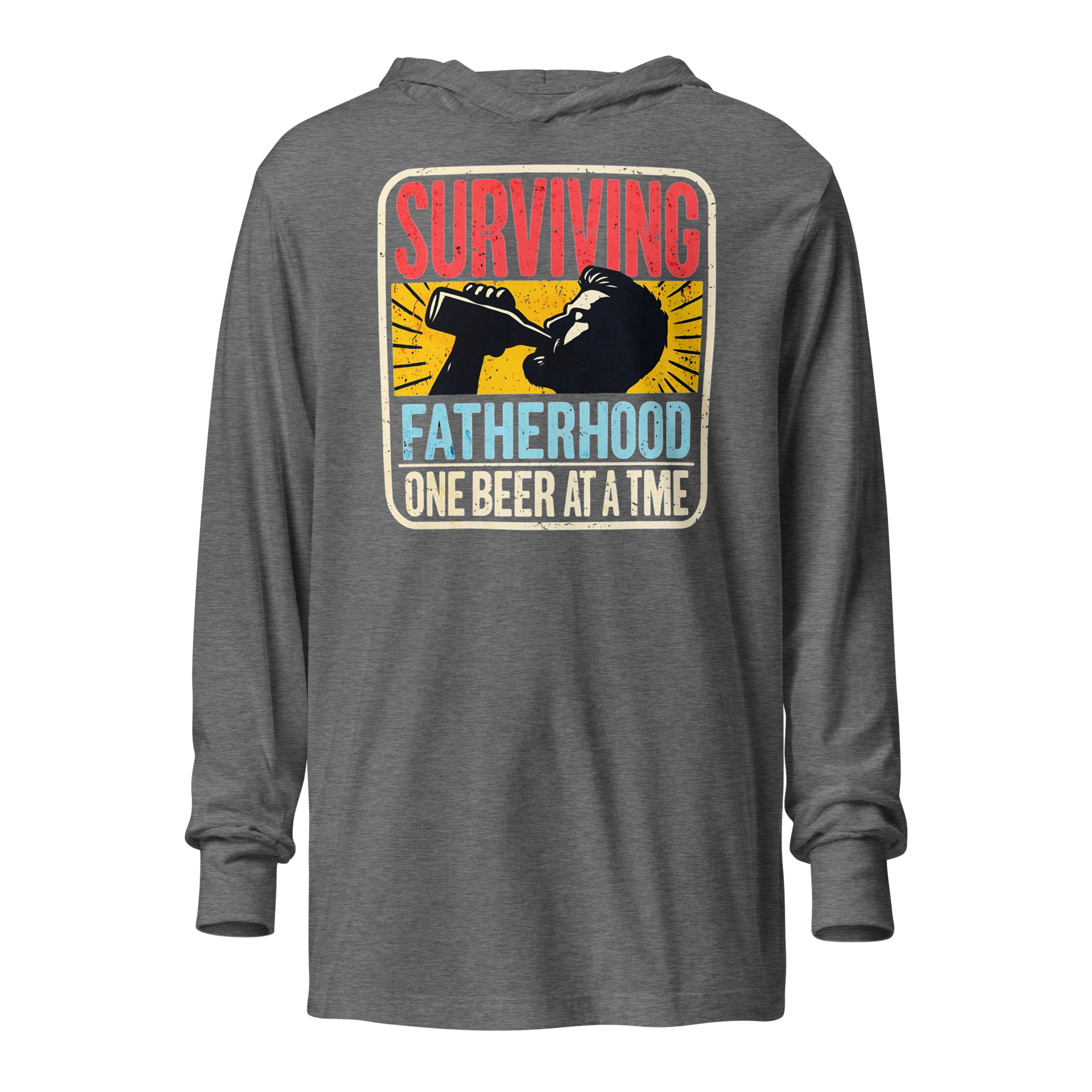 Celebrate fatherhood with our "Surviving Fatherhood One Beer at a Time" lightweight hoodie. Perfect gift for dads on Father's Day or any occasion.