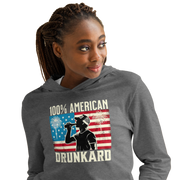 Get ready for the 4th of July with our lightweight '100% American Drunkard' hoodie. Perfect for BBQs and celebrations, it mixes comfort with patriotic fun.