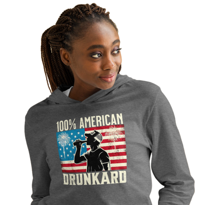 100% American Drunkard Lightweight Hoodie - Patriotic Fun for 4th of July