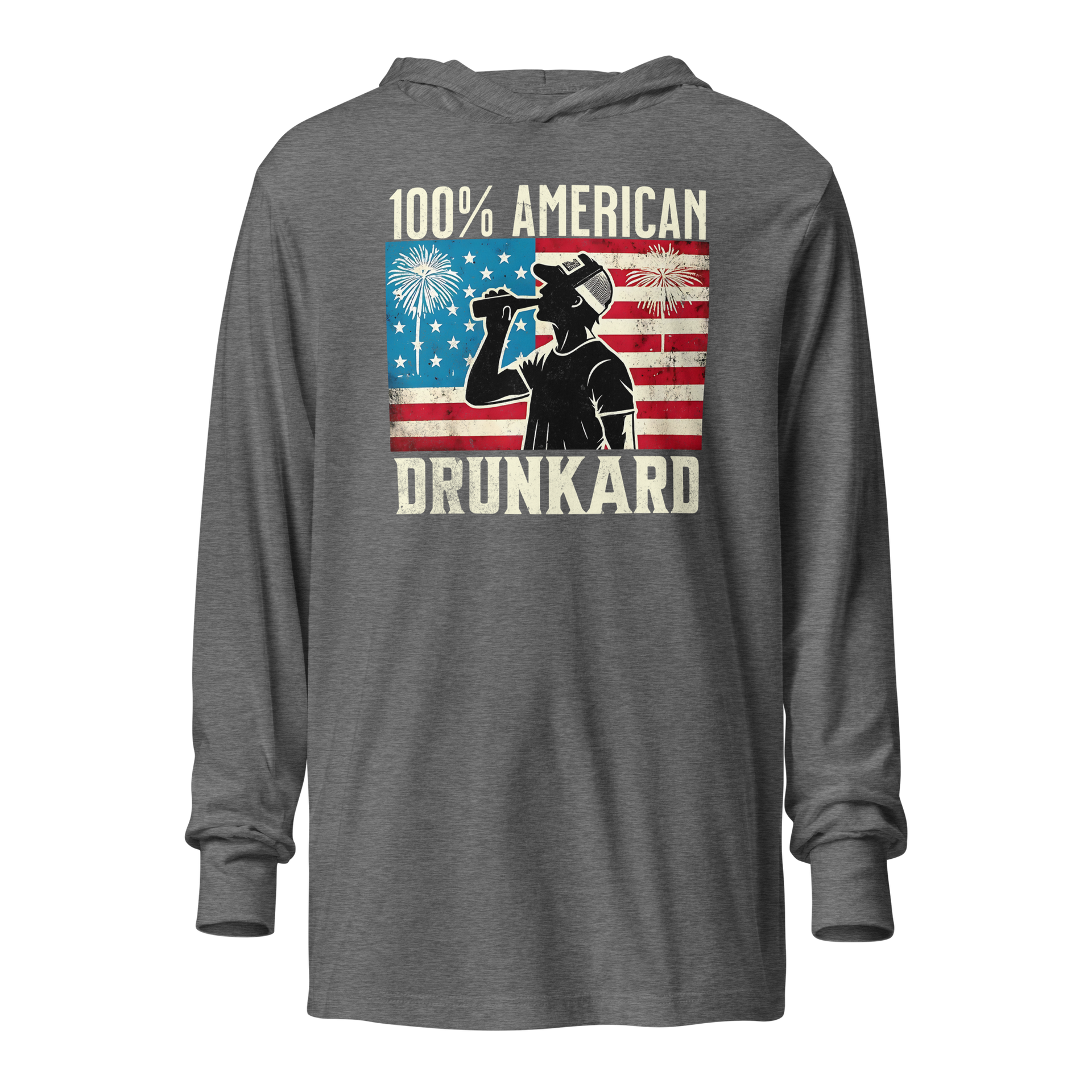 Get ready for the 4th of July with our lightweight '100% American Drunkard' hoodie. Perfect for BBQs and celebrations, it mixes comfort with patriotic fun.