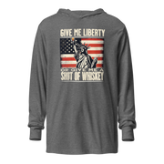 Rock your 4th of July in our lightweight hoodie with the Statue of Liberty & whiskey design. Perfect for celebrating in style and comfort.