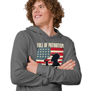 Lightweight hoodie with Full of Patriotism and Beer text and a distressed American flag background. Perfect for 4th of July.