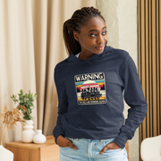 Lightweight hoodie with "Warning: The Girls Are Drinking Again" and girls on a pontoon boat under a retro sunset.