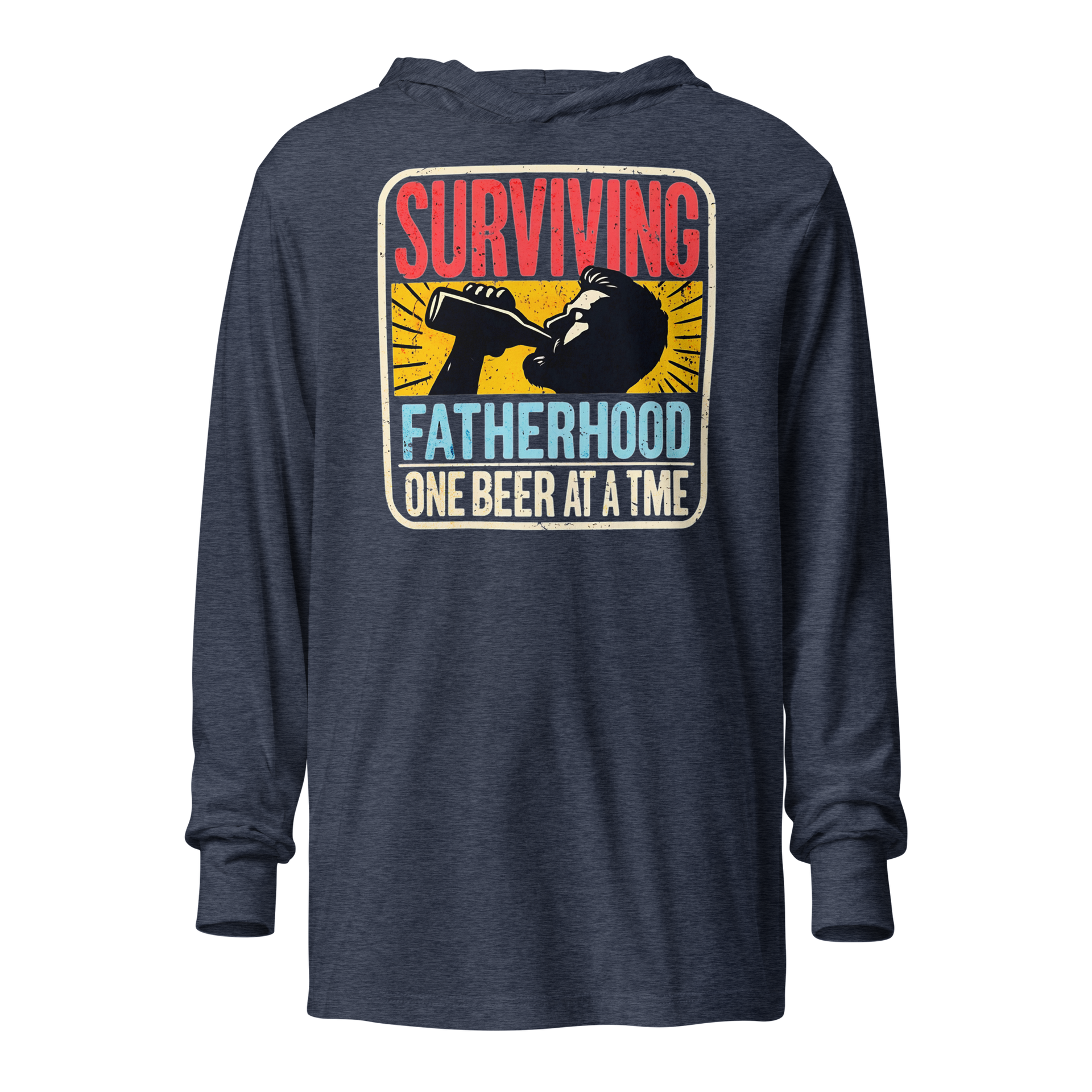 Celebrate fatherhood with our "Surviving Fatherhood One Beer at a Time" lightweight hoodie. Perfect gift for dads on Father's Day or any occasion.