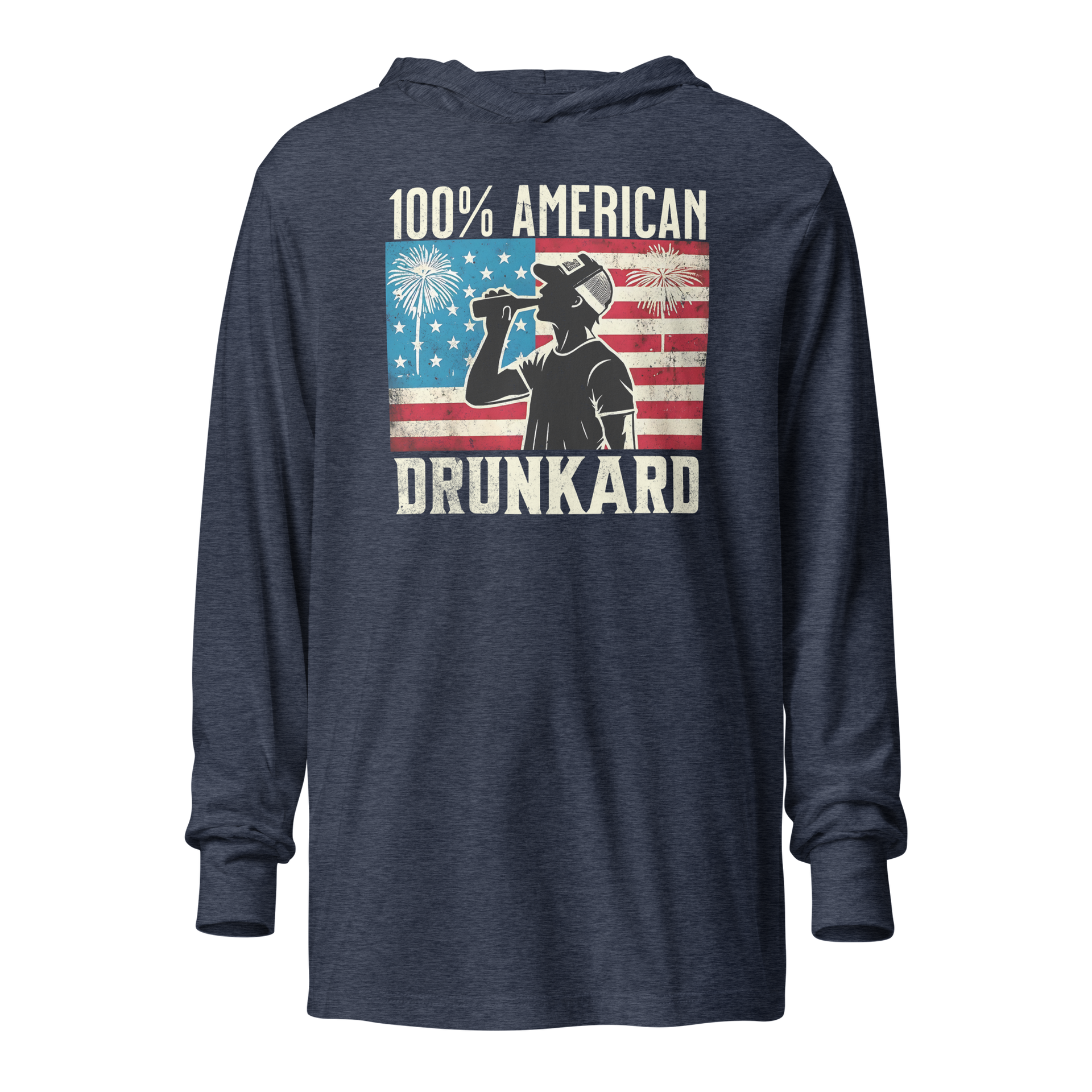 Get ready for the 4th of July with our lightweight '100% American Drunkard' hoodie. Perfect for BBQs and celebrations, it mixes comfort with patriotic fun.