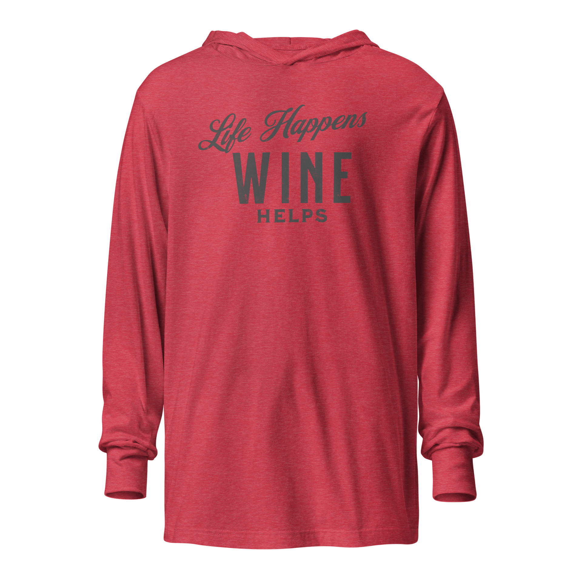 "Life Happens Wine Helps" Hoodie - Funny ApparelStay comfy with our lightweight hoodie. Perfect for layering, made from soft materials. Ideal funny apparel for everyday style.