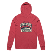 Lightweight boating hoodie featuring a boat on a lake and the phrase 'Boats are like strippers they quit working when you stop throwing $100 bills at them'.