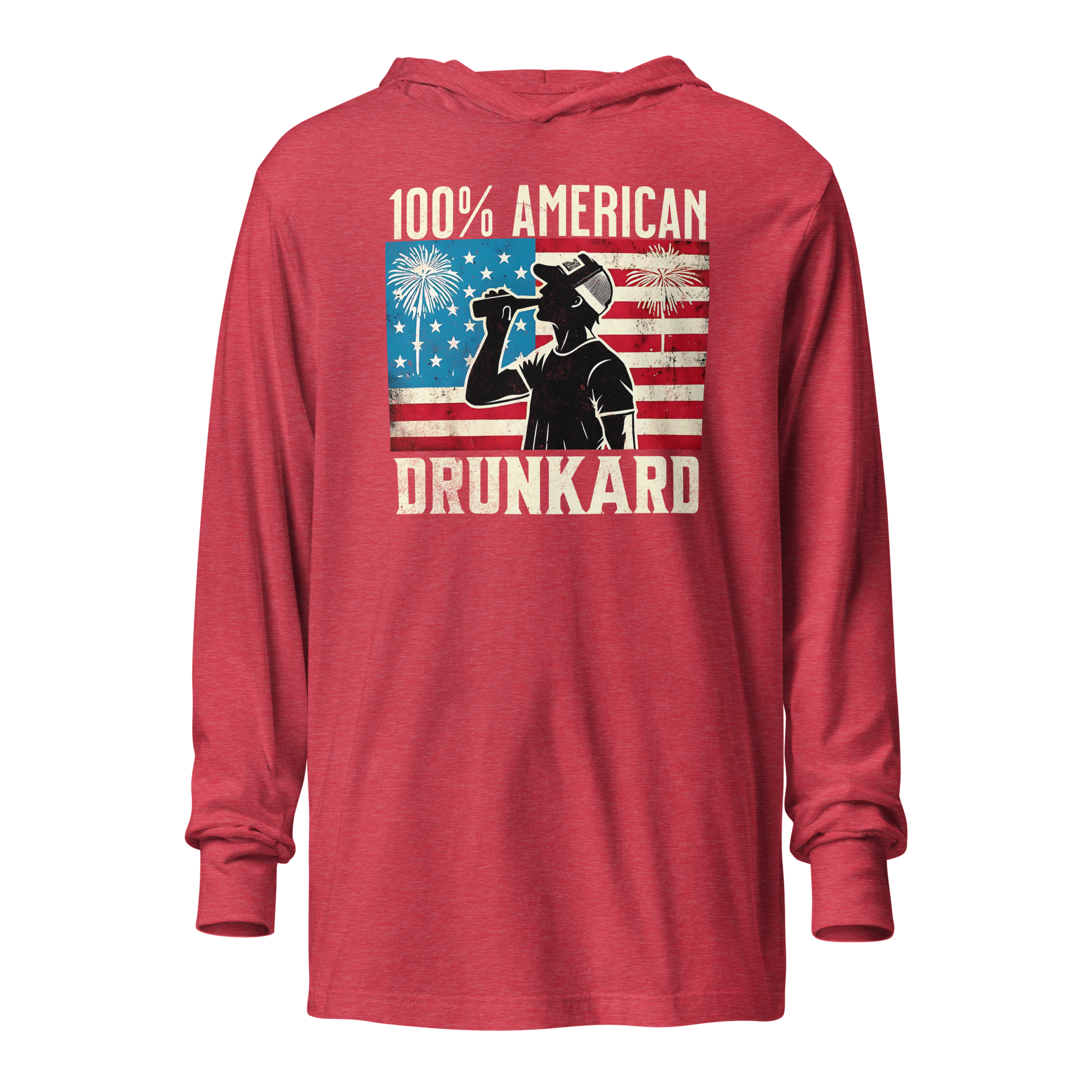 Get ready for the 4th of July with our lightweight '100% American Drunkard' hoodie. Perfect for BBQs and celebrations, it mixes comfort with patriotic fun.