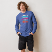 Lightweight hoodie with the phrase "Life's a Beach but I Prefer It with a Lakeside View and a Cocktail" in vibrant colors.