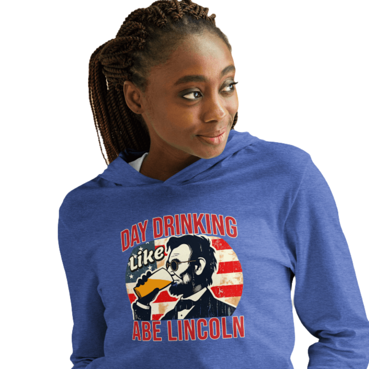 Get ready for 4th of July with the Day Drinking Like Abe Lincoln Hoodie. Perfect for summer evenings & showing your patriotic spirit in style.