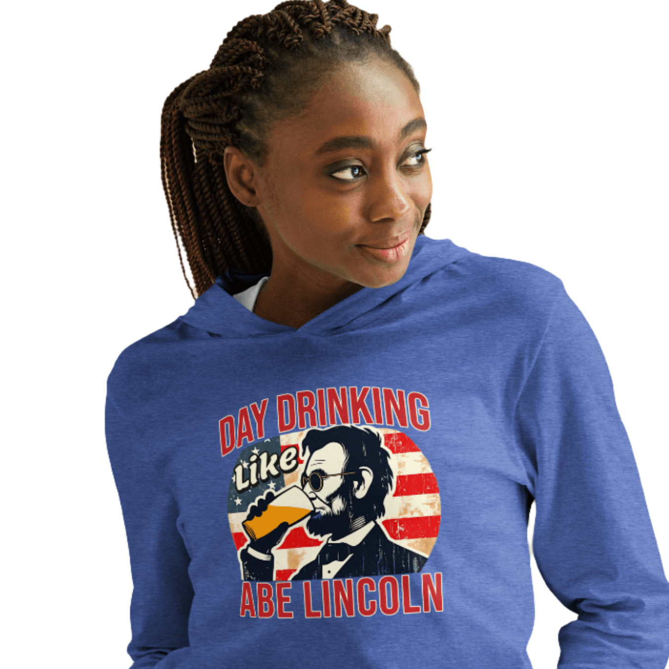 Get ready for 4th of July with the Day Drinking Like Abe Lincoln Hoodie. Perfect for summer evenings & showing your patriotic spirit in style.