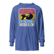 Celebrate fatherhood with our "Surviving Fatherhood One Beer at a Time" lightweight hoodie. Perfect gift for dads on Father's Day or any occasion.