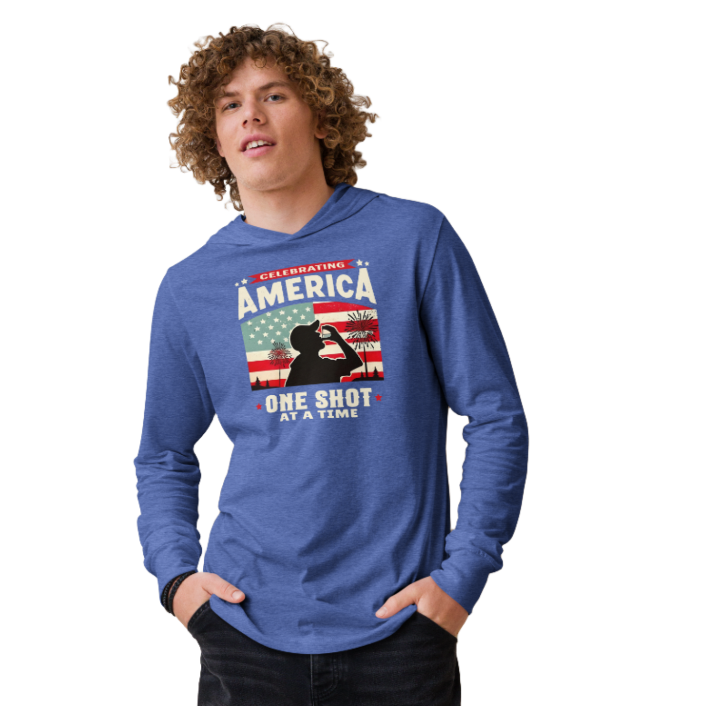 Celebrating America One Shot at a Time Lightweight 4th of July Hoodie
