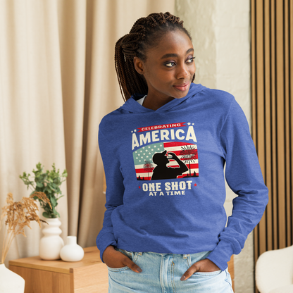 Celebrating America One Shot at a Time Lightweight 4th of July Hoodie
