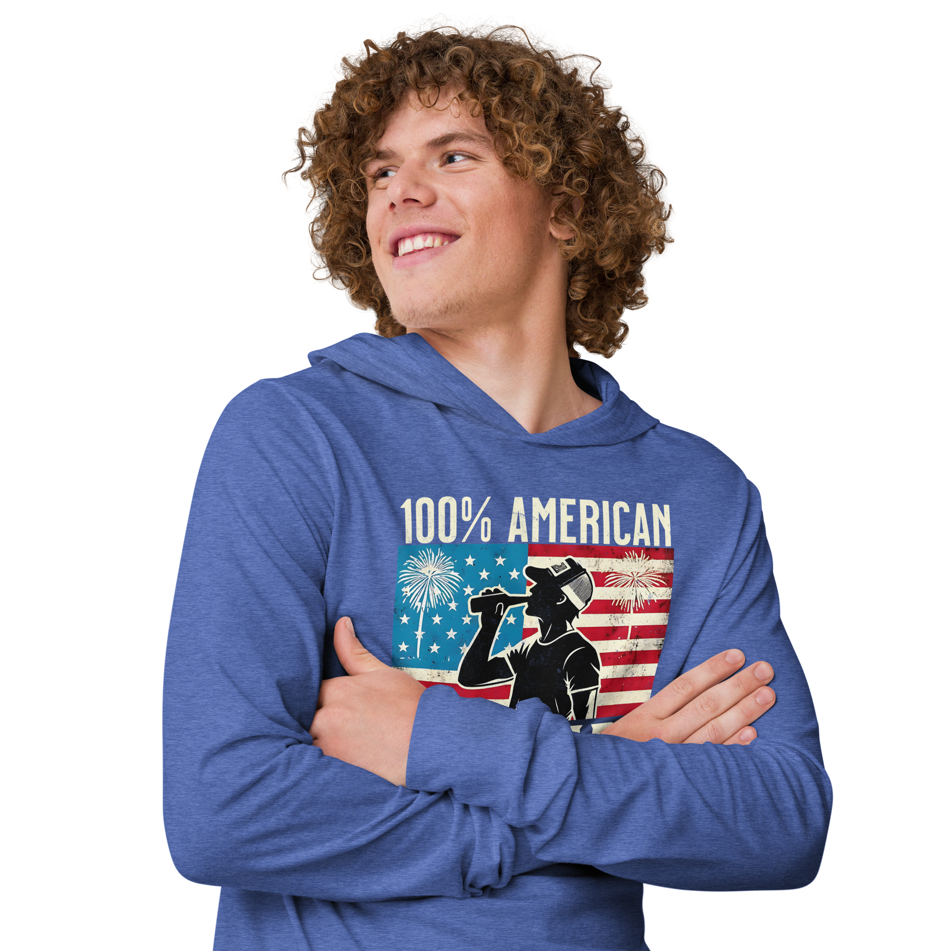 Get ready for the 4th of July with our lightweight '100% American Drunkard' hoodie. Perfect for BBQs and celebrations, it mixes comfort with patriotic fun.