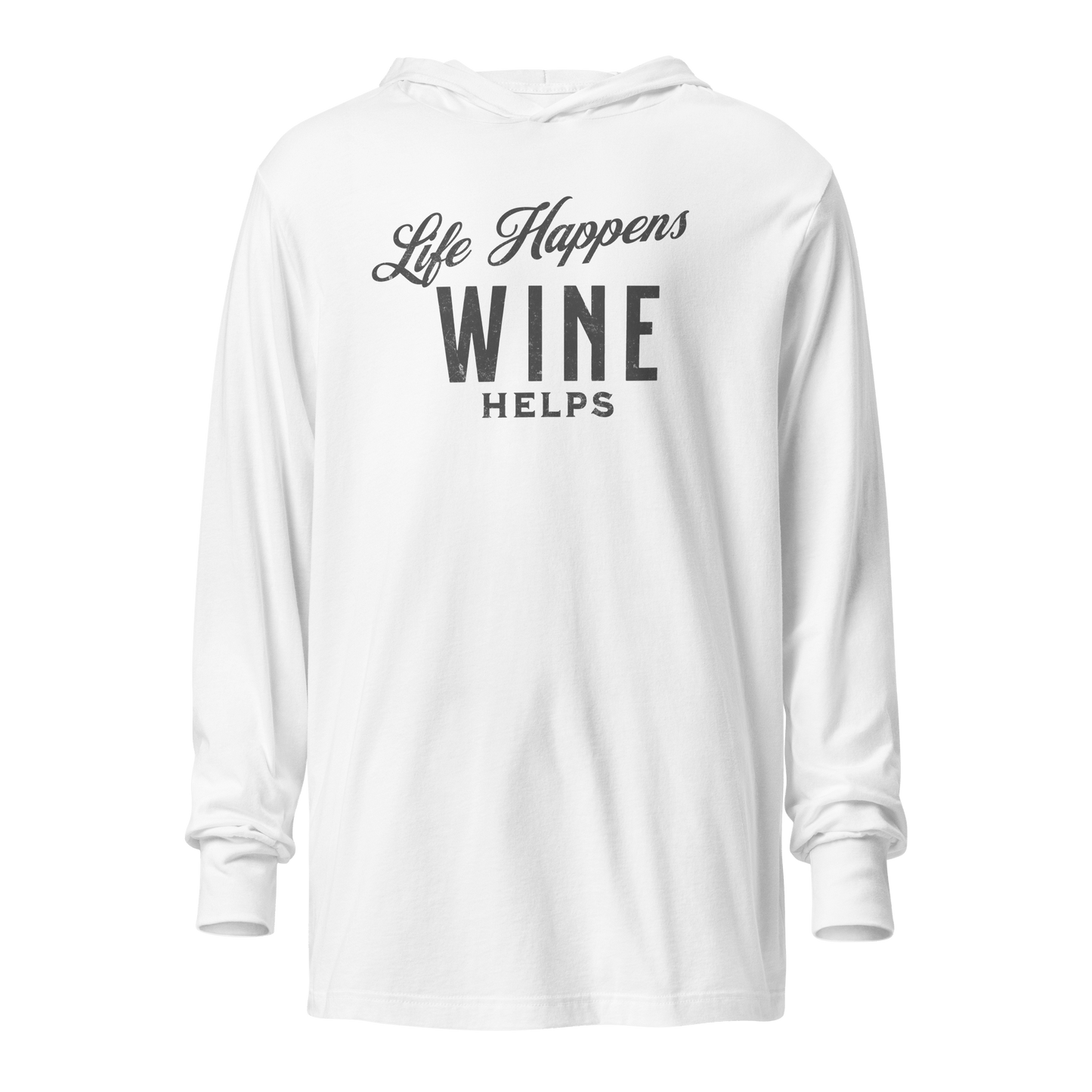 "Life Happens Wine Helps" Hoodie - Funny ApparelStay comfy with our lightweight hoodie. Perfect for layering, made from soft materials. Ideal funny apparel for everyday style.