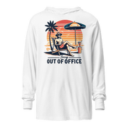 Lightweight hoodie with a retro design of a man in a beach chair with a cocktail, embodying the 'Sorry, Out of Office' message.