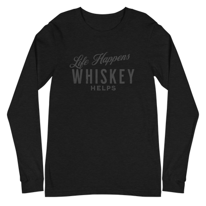 Life Happens Whiskey Helps Tee - Funny Drinking Long Sleeve DRINKING,LONG SLEEVE TEE,MENS,New,UNISEX,WHISKEY,WOMENS Dayzzed Apparel