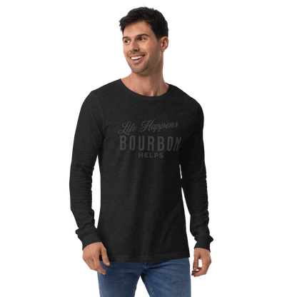 Life Happens Bourbon Helps Tee: Long Sleeve Versatility BOURBON,DRINKING,LONG SLEEVE TEE,MENS,New,UNISEX,WOMENS Dayzzed Apparel