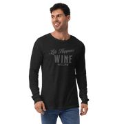 Life Happens Wine Helps Tee - Funny Drinking ApparelAdd fun to your wardrobe with our Life Happens Wine Helps Long Sleeve Tee. Perfect for all occasions. Shop now for a touch of humor and style!